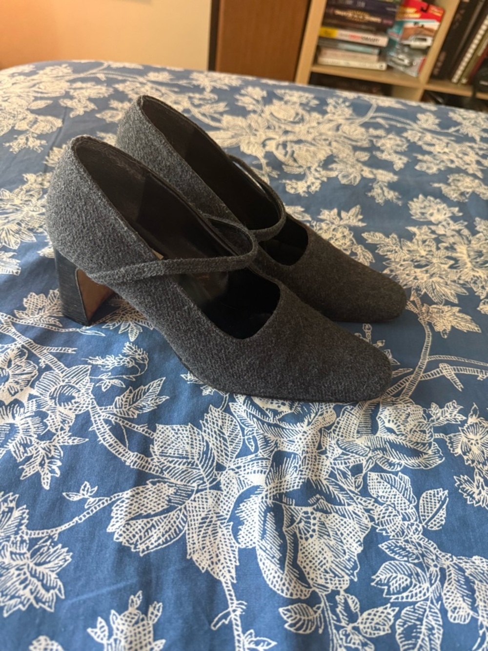 DKNY Vintage Charcoal Gray Mary Jane Block Heel Pumps